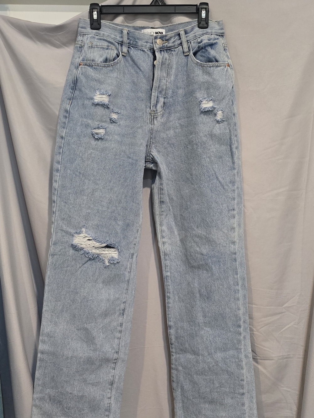Fashion Nova Light Blue Distressed Straight Leg Jeans